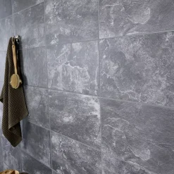 GoodHome Carrelage Mural Pour Cuisine|Carrelage Mural Pour Salle De Bains<Carrelage sol intérieur anthracite L.61,5 x l.30,8 cm x ép.8 mm, Shaded