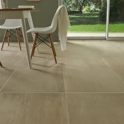 GoodHome Carrelage sol intérieur beige effet pierre L.60 x l.60 cm x ép.9 mm, Soft Travertin- Carrelage Mural Effet Pierre|Carrelage Sol Effet Pierre