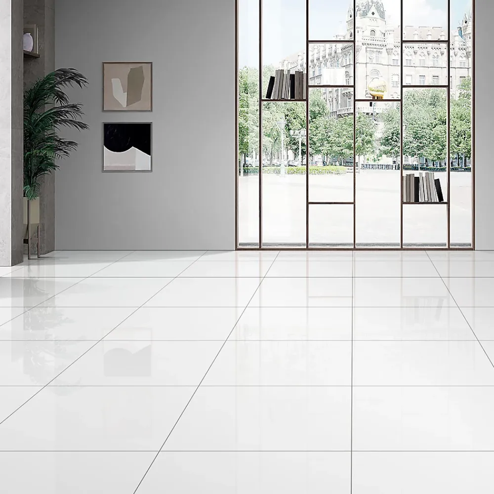 GoodHome Carrelage sol intérieur blanc poli brillant L.60 x l.60 cm x ép.9,5 mm, Latinie- Carrelage Mural Pour Wc|Carrelage Sol Pour Wc