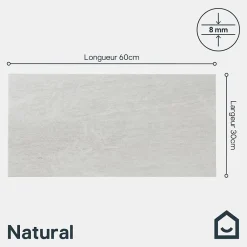 GoodHome Carrelage Mural Pour Cuisine|Carrelage Mural Pour Salle De Bains<Carrelage sol intérieur blanc effet pierre satin L.60 x l.30 cm x ép.8 mm, Natural