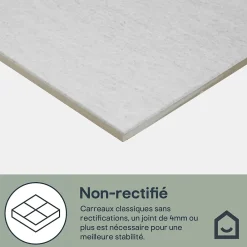 GoodHome Carrelage Mural Pour Cuisine|Carrelage Mural Pour Salle De Bains<Carrelage sol intérieur blanc effet pierre satin L.60 x l.30 cm x ép.8 mm, Natural