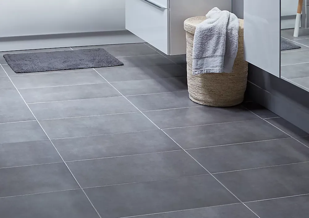 GoodHome Carrelage Mural Effet Béton|Carrelage Sol Effet Béton<Carrelage sol intérieur effet béton anthracite L.61,7 x l.30,7 cm x ép.7,4 mm, Konkrete
