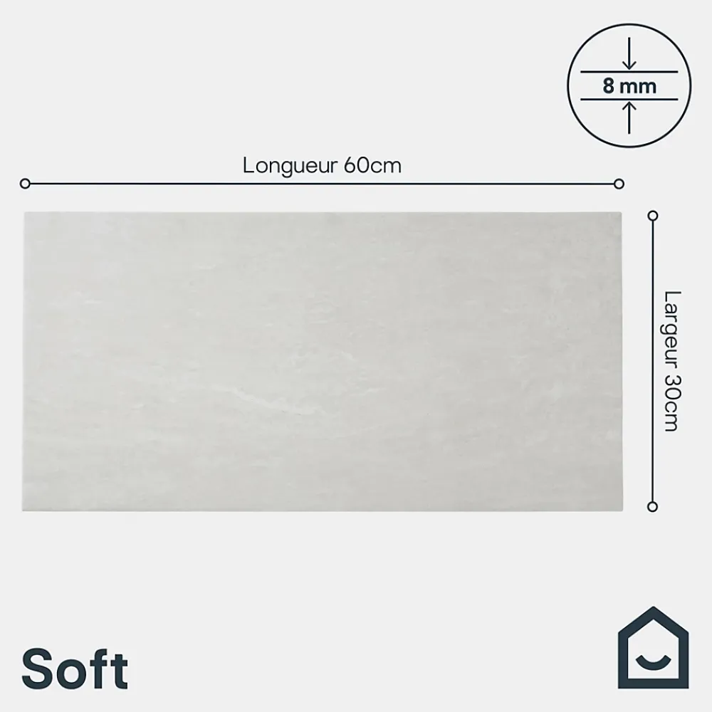GoodHome Carrelage sol intérieur effet pierre ivoire L.60 x l.30 cm x ép.8 mm, Soft Travertin- Carrelage Mural Effet Pierre|Carrelage Mural Pour Douche