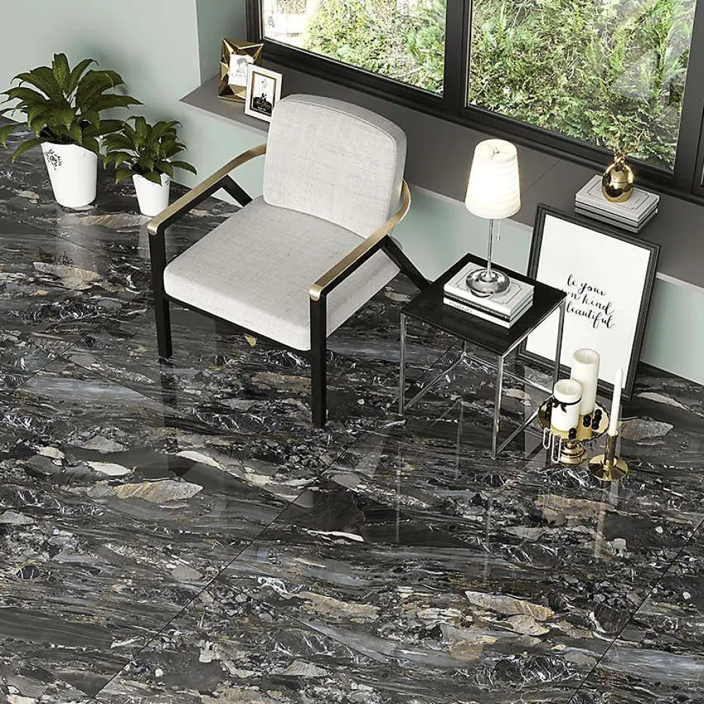 Bien Seramik Carrelage Sol Effet Marbre<Carrelage sol/mur effet marbre noir brillant Arion l.60 x L.120 cm