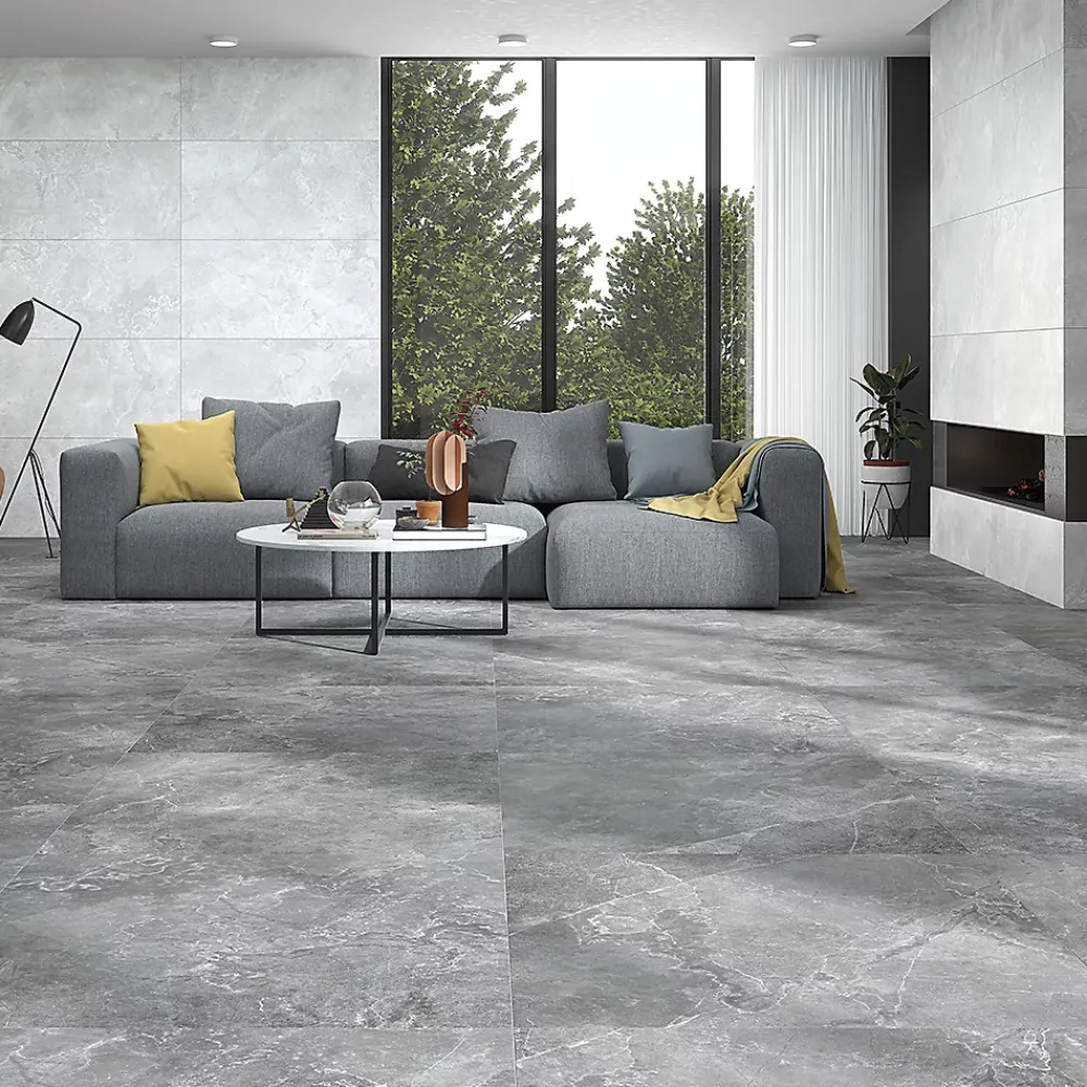 Keratile Carrelage sol/mur effet pierre satiné MELLISANDRE ANTHRACITE L.119,5 x l.59,5cm- Carrelage Sol Effet Pierre