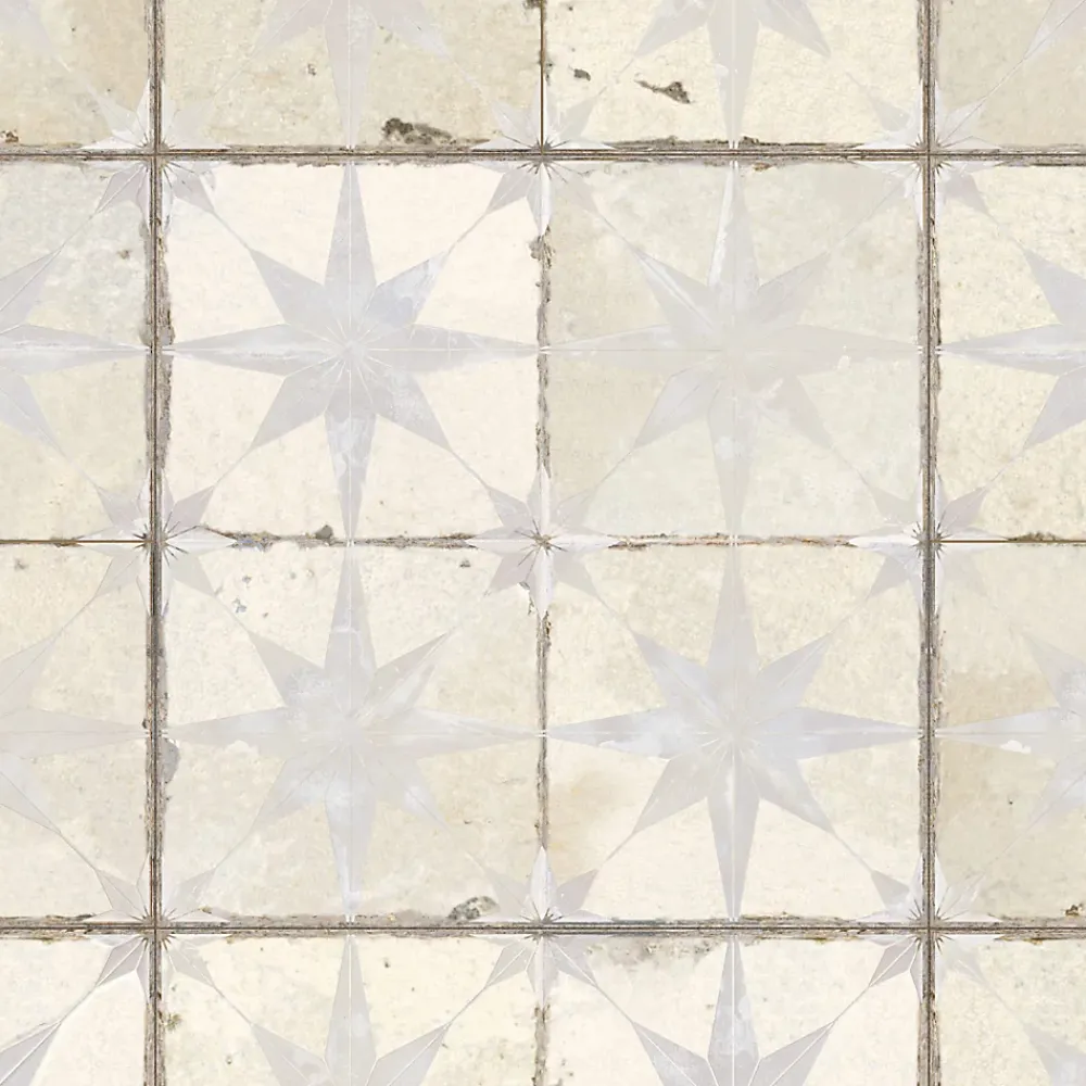 Ro'Ma Carrelage Carrelage Vintage effet Carreau ciment 3D Etoile Blanche et Fond Blanc 45x45x0,95 cm Sparta - Sol et mur intérieur - RO'MA CARREL- Carrelage Sol Effet Carreaux De Ciment