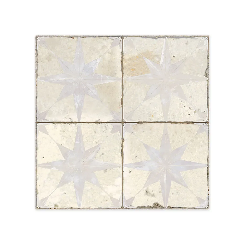 Ro'Ma Carrelage Carrelage Vintage effet Carreau ciment 3D Etoile Blanche et Fond Blanc 45x45x0,95 cm Sparta - Sol et mur intérieur - RO'MA CARREL- Carrelage Sol Effet Carreaux De Ciment