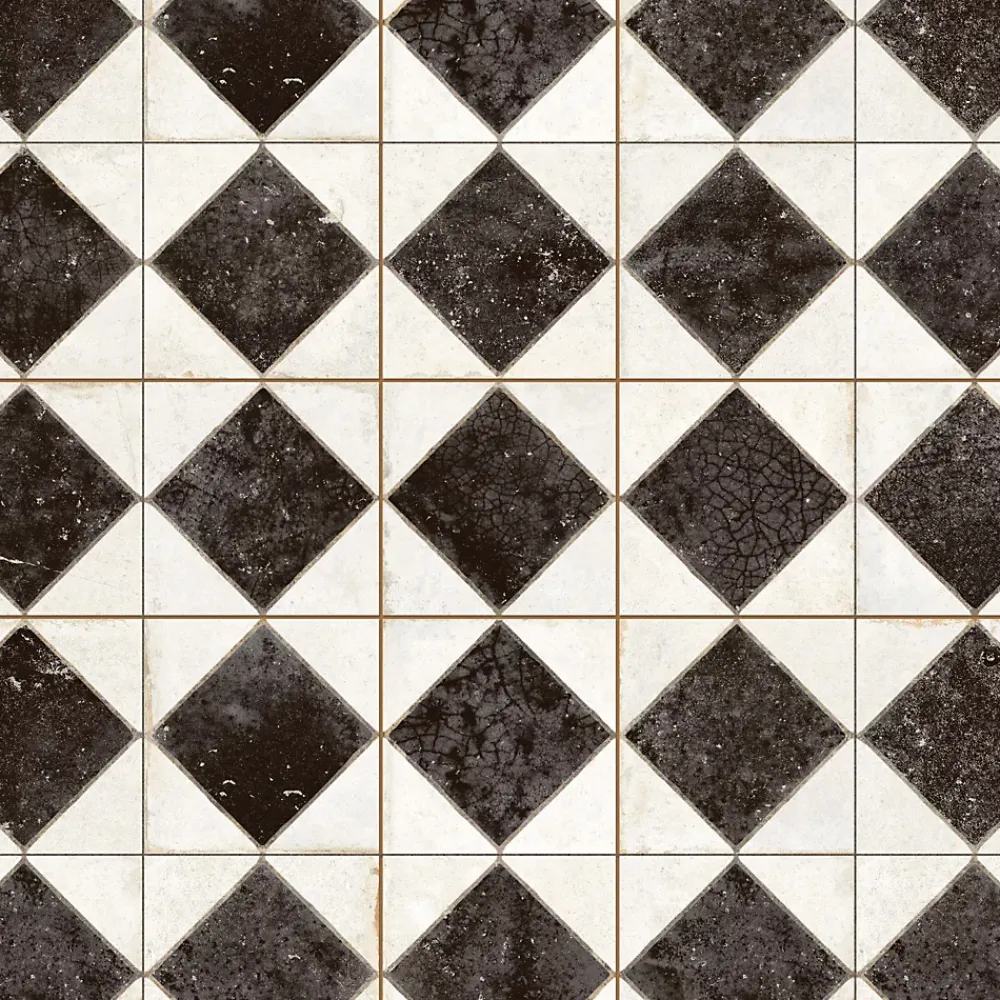 Ro'Ma Carrelage Carrelage Vintage Noir Damier 33x33x0,95 cm Solmira - Sol et mur intérieur -- Carrelage Sol Pour Wc