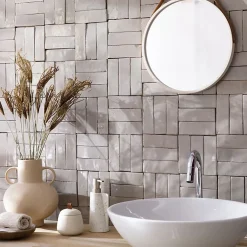 Ro'Ma Nature Carrelage Zellige Marocain Gris de lin 5x15 cm (vendu par 1 m²) -- Faïence Pour Pièce À Vivre|Faïence Pour Douche