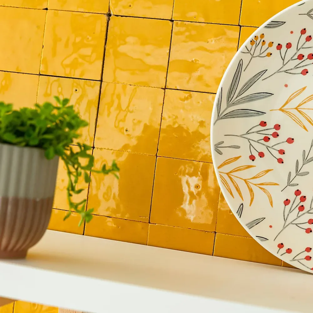 Ro'Ma Nature Faïence Pour Cuisine<Carrelage Zellige Marocain Jaune Moutarde 5x5 cm (vendu par plaque de 30x30 cm soit 0,09 m²) -