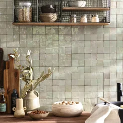Ro'Ma Nature Faïence Pour Cuisine|Faïence Pour Salle De Bains<Carrelage Zellige Marocain Vert Tilleul 5x5 cm (vendu par plaque de 30x30 cm soit 0,09 m²) -