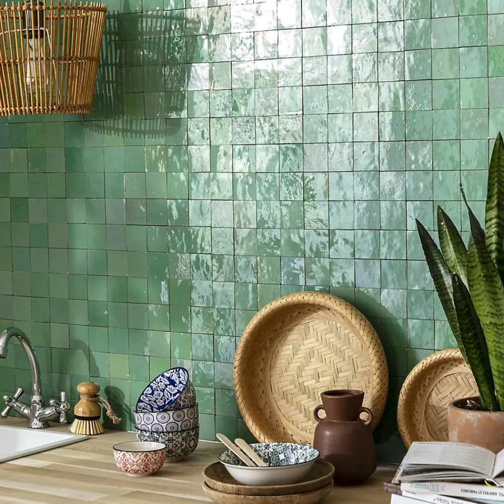 Ro'Ma Nature Faïence Pour Salle De Bains<Carrelage Zellige Marocain Vert d'eau 5x5 cm (vendu par plaque de 30x30 cm soit 0,09 m²) -