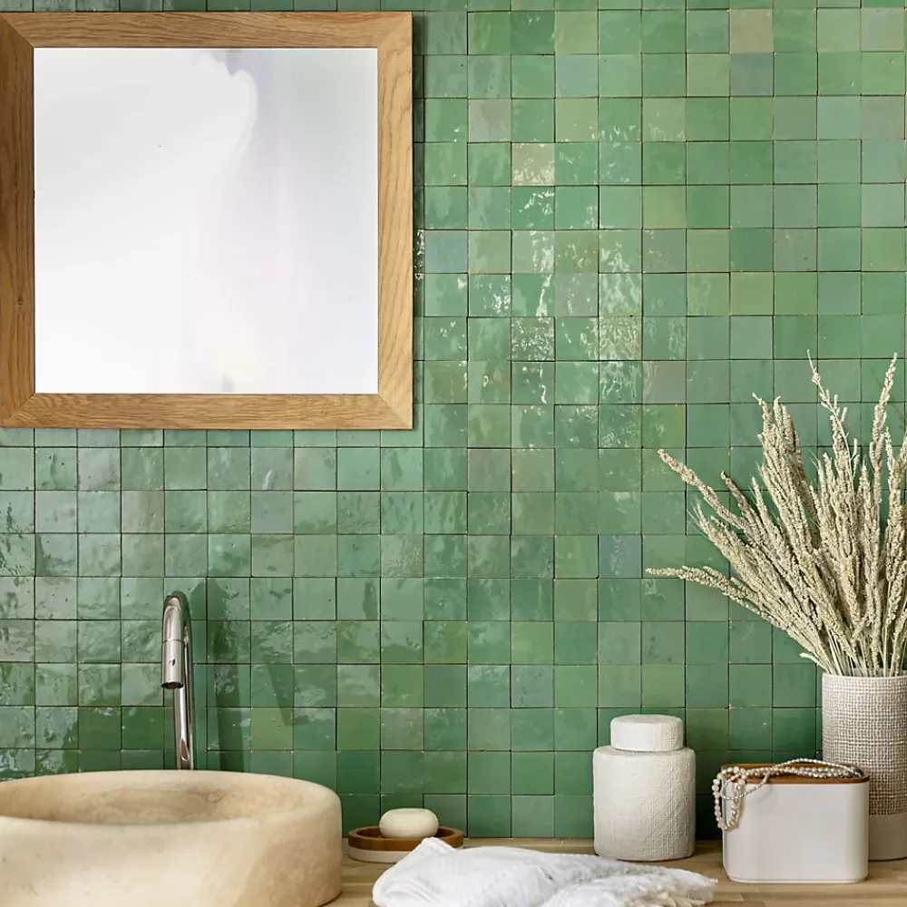 Ro'Ma Nature Faïence Pour Salle De Bains<Carrelage Zellige Marocain Vert d'eau 5x5 cm (vendu par plaque de 30x30 cm soit 0,09 m²) -