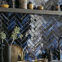 Ro'Ma Nature Faïence Pour Douche|Faïence Pour Pièce À Vivre<Carrelage Zellige Marocain Bleu Magique 5x15 cm (vendu par 1 m²) -