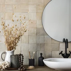 Ro'Ma Nature Carrelage Zellige Marocain Gris Beige 10x10 cm (vendu par 1 m²) -- Faïence Pour Cuisine|Faïence Pour Salle De Bains