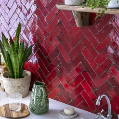 Ro'Ma Nature Faïence Pour Douche<Carrelage Zellige Marocain Rouge Pétillant 5x15 cm (vendu par 1 m²) -