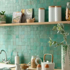 Ro'Ma Nature Faïence Pour Salle De Bains|Faïence Pour Pièce À Vivre<Carrelage Zellige Marocain Vert Pacifique 5x5 cm (vendu par plaque de 30x30 cm soit 0,09 m²) -