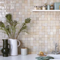 Ro'Ma Nature Carrelage Zellige Marocain Gris Beige 5x5 cm (vendu par plaque de 30x30 cm soit 0,09 m²) -- Faïence Pour Salle De Bains|Faïence Pour Cuisine