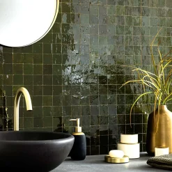 Ro'Ma Nature Carrelage Zellige Marocain Vert Empire 5x5 cm (vendu par plaque de 30x30 cm soit 0,09 m²) -- Faïence Pour Douche|Faïence Pour Pièce À Vivre