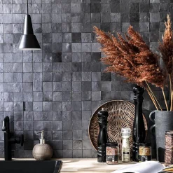 Ro'Ma Nature Carrelage Zellige Marocain Noir Métal 5x5 cm (vendu par plaque de 30x30 cm soit 0,09 m²) -- Faïence Pour Salle De Bains|Faïence Pour Pièce À Vivre