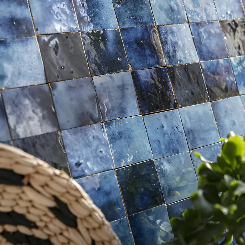 Ro'Ma Nature Faïence Pour Salle De Bains|Faïence Pour Pièce À Vivre<Carrelage Zellige Marocain Bleu Magique 5x5 cm (vendu par plaque de 30x30 cm soit 0,09 m²) -