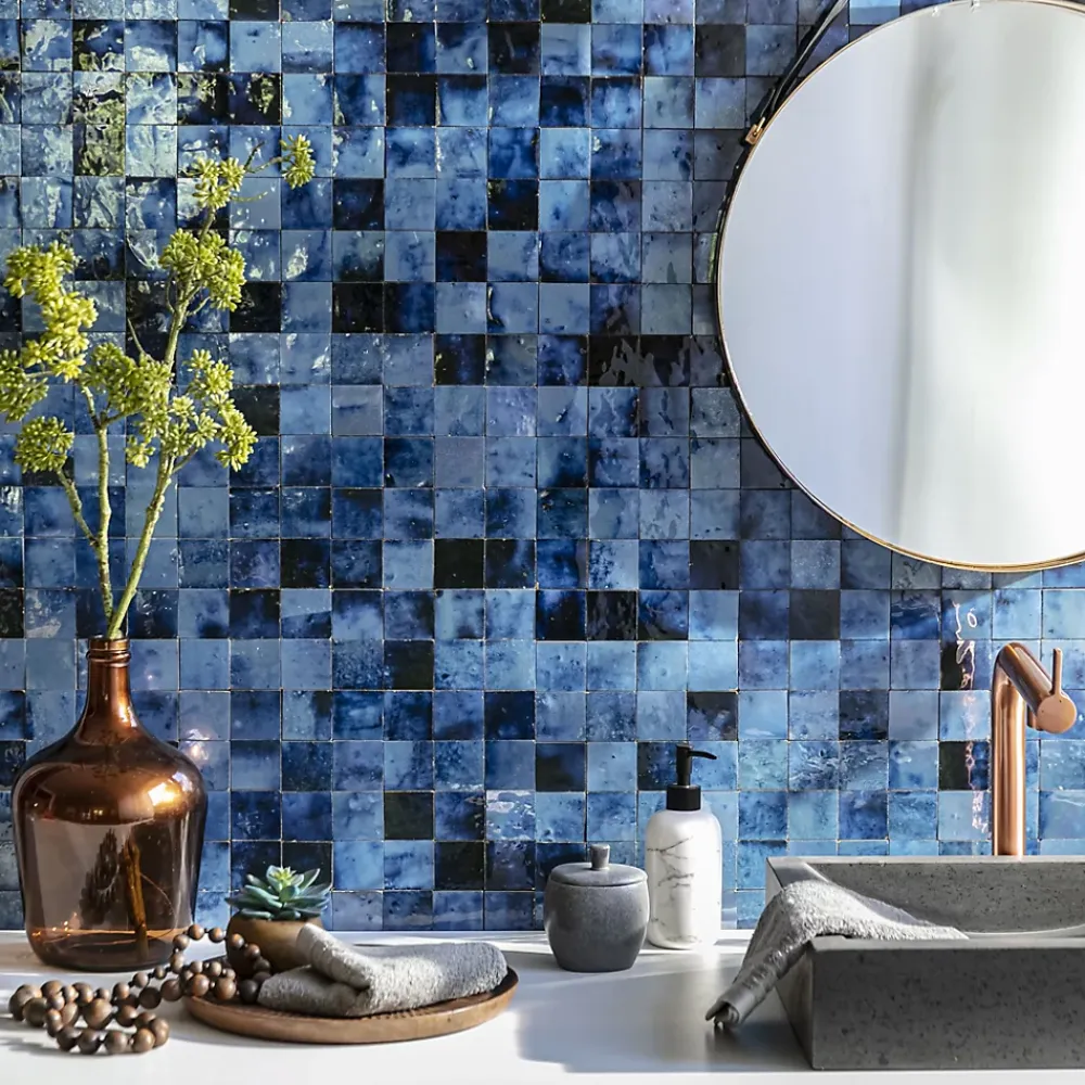 Ro'Ma Nature Faïence Pour Salle De Bains|Faïence Pour Pièce À Vivre<Carrelage Zellige Marocain Bleu Magique 5x5 cm (vendu par plaque de 30x30 cm soit 0,09 m²) -