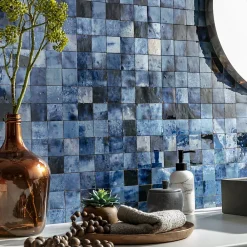 Ro'Ma Nature Faïence Pour Salle De Bains|Faïence Pour Pièce À Vivre<Carrelage Zellige Marocain Bleu Magique 5x5 cm (vendu par plaque de 30x30 cm soit 0,09 m²) -