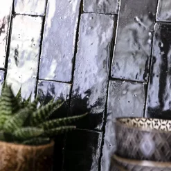 Ro'Ma Nature Carrelage Zellige Marocain Noir Intense 5x15 cm (vendu par 1 m²) -- Faïence Pour Cuisine