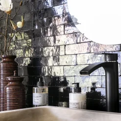 Ro'Ma Nature Carrelage Zellige Marocain Noir Intense 5x15 cm (vendu par 1 m²) -- Faïence Pour Cuisine
