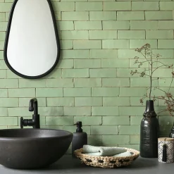 Ro'Ma Nature Carrelage Zellige Marocain Vert Amande 5x15 cm (vendu par 1 m²) -- Faïence Pour Douche|Faïence Pour Pièce À Vivre