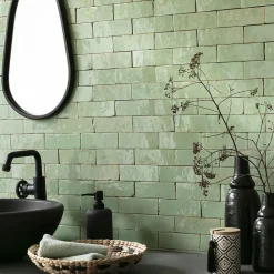 Ro'Ma Nature Carrelage Zellige Marocain Vert Amande 5x15 cm (vendu par 1 m²) -- Faïence Pour Douche|Faïence Pour Pièce À Vivre