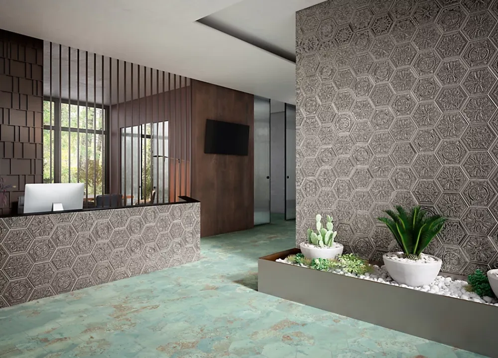 Apavisa Carrelage Zinc Natural Green décor 30 x 25cm ( vendu par boite de 0,94 m² )- Carrelage Sol Effet Métal