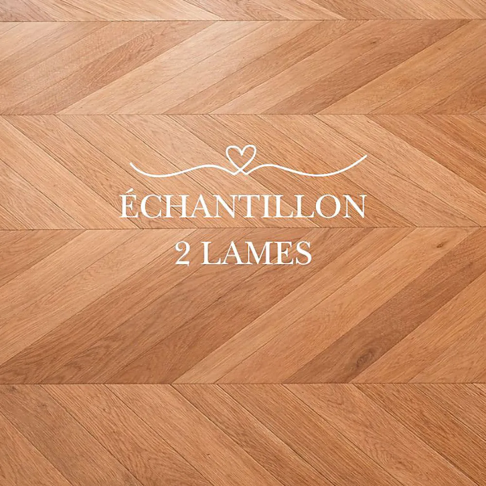 Dileci Parquet Chevron|Voir Tous Les Parquets<ÉCHANTILLON - Parquet massif chêne français, Point de Hongrie , Chevron taille 600x120x15 mm, Teinte bois naturel -