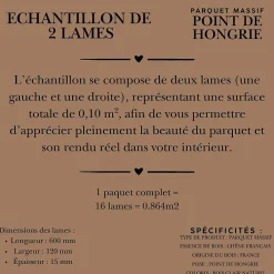 Dileci Parquet Chevron|Voir Tous Les Parquets<ÉCHANTILLON - Parquet massif chêne français, Point de Hongrie , Chevron taille 600x120x15 mm, Teinte bois naturel -
