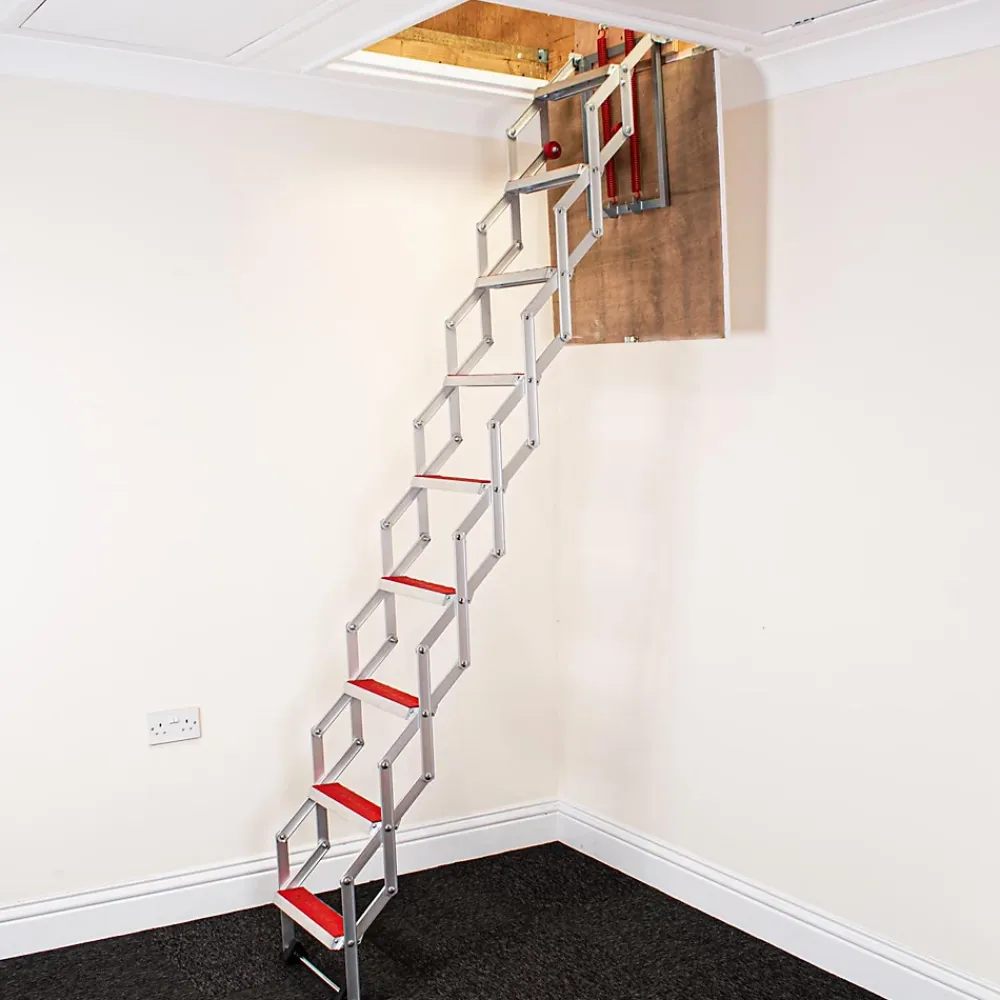 BPS Access Solutions Escalier Escamotable<Échelle de grenier accordéon aluminium 3.35m, Design compact, Marches antidérapantes, Charge max. 150 kg, BPS Depot