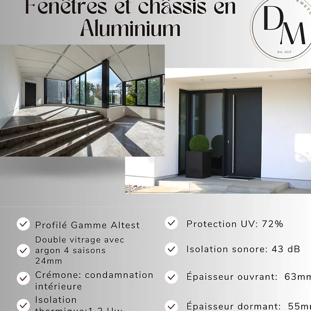 3 in 1 Châssis fixe en Aluminium RAL 9005 ( L.:120cm x H.: 236cm)- Fenêtre Aluminium