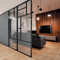 Foge Claustra avec vitrage et structure en MDF noir mat style industriel 244,5 x 89,4 x 4 cm- Claustra Intérieur|Cloison Amovible