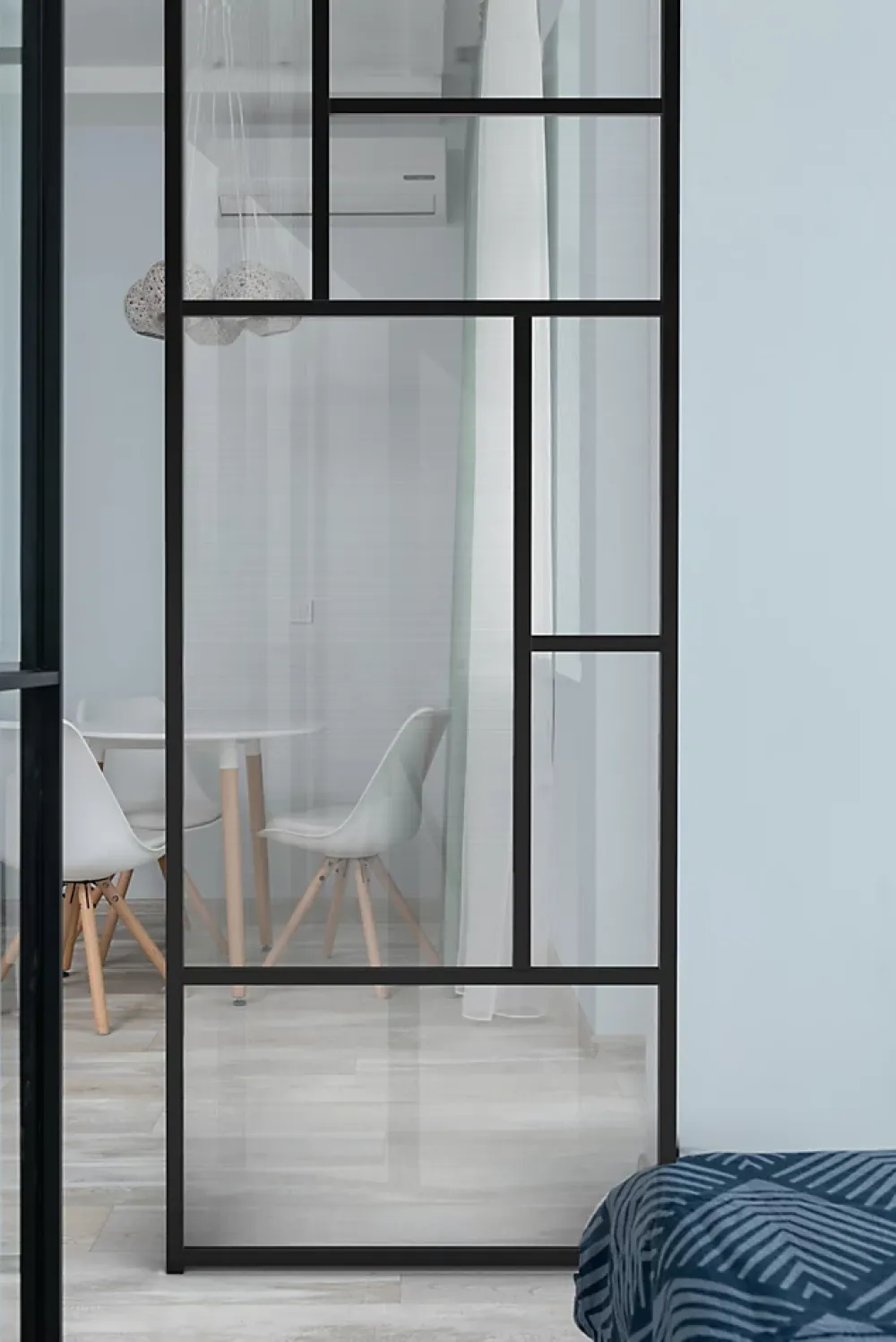Foge Claustra avec vitrage et structure en MDF noir mat style industriel 244,5 x 89,4 x 4 cm- Claustra Intérieur|Cloison Amovible