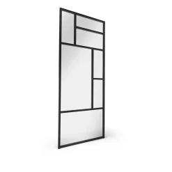 Foge Claustra avec vitrage et structure en MDF noir mat style industriel 244,5 x 89,4 x 4 cm- Claustra Intérieur|Cloison Amovible