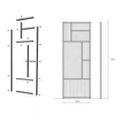 Foge Claustra avec vitrage et structure en MDF noir mat style industriel 244,5 x 89,4 x 4 cm- Claustra Intérieur|Cloison Amovible