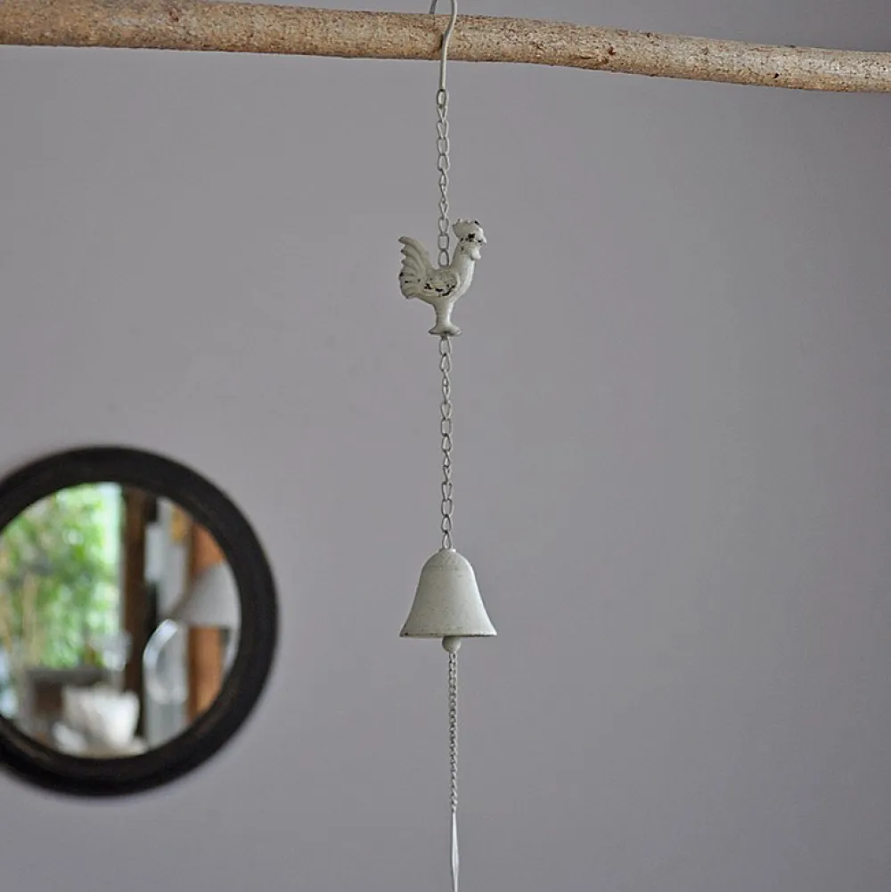 La Grande Prairie Clochette Coq fer blanc 10x65cm- Poignée De Porte Extérieure