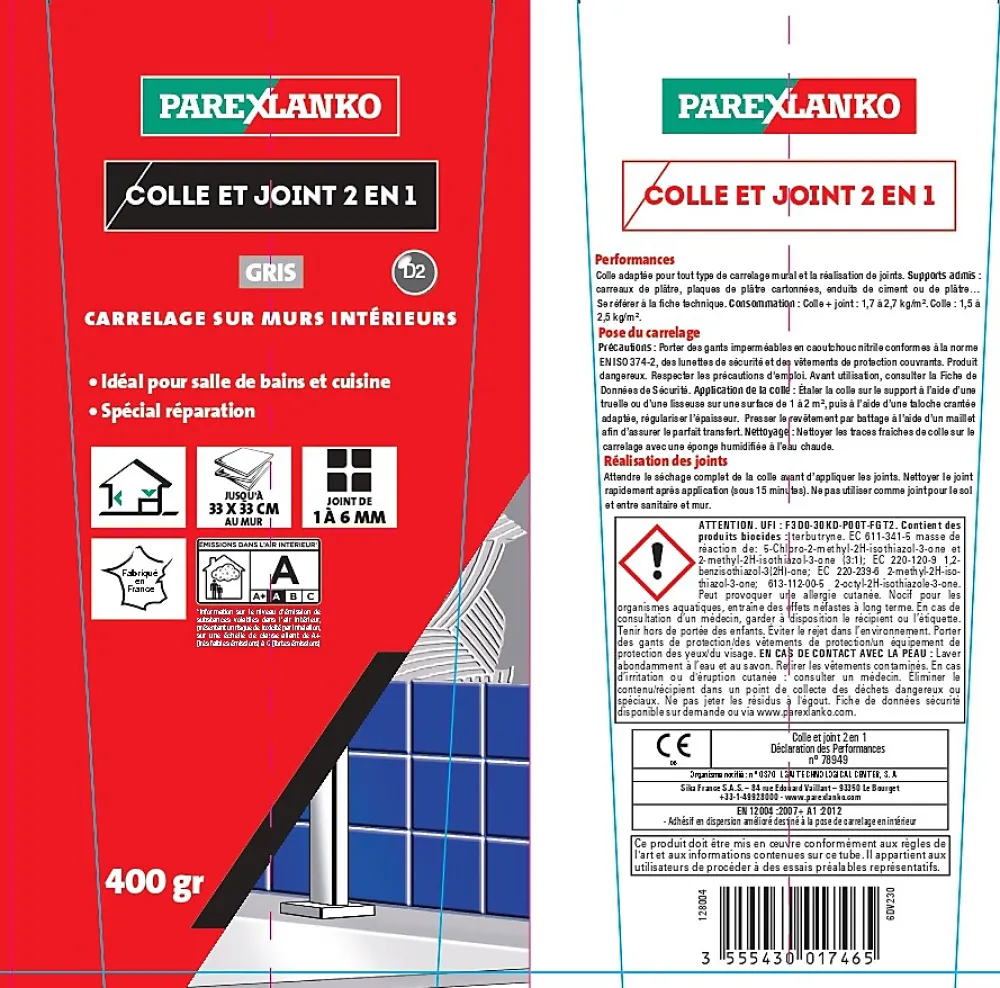 Parexlanko Colle & joint pâte gris 1,5 kg- Colle Carrelage Mural|Joint Carrelage Mural