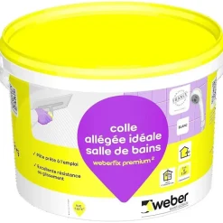 Weber Colle allégée pour carrelage spéciale salle de bain .FIX PREMIUM ² (D2 ET) - Le Seau de 2 Kg - BLANC- Joint Carrelage Sol