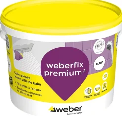 Weber Colle allégée pour carrelage spéciale salle de bain .FIX PREMIUM ² (D2 ET) - Le Seau de 5 Kg - BLANC- Joint Carrelage Sol