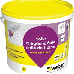 Weber Colle allégée pour carrelage spéciale salle de bain .FIX PREMIUM ² (D2 ET) - Le Seau de 5 Kg - BLANC- Joint Carrelage Sol