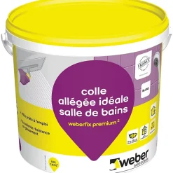 Weber Colle allégée pour carrelage spéciale salle de bain .FIX PREMIUM ² (D2 ET) - Le Seau de 5 Kg - BLANC- Joint Carrelage Sol