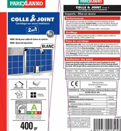 Parexlanko Colle et joint carrelage mur intérieur blanc 400 g- Colle Carrelage Mural