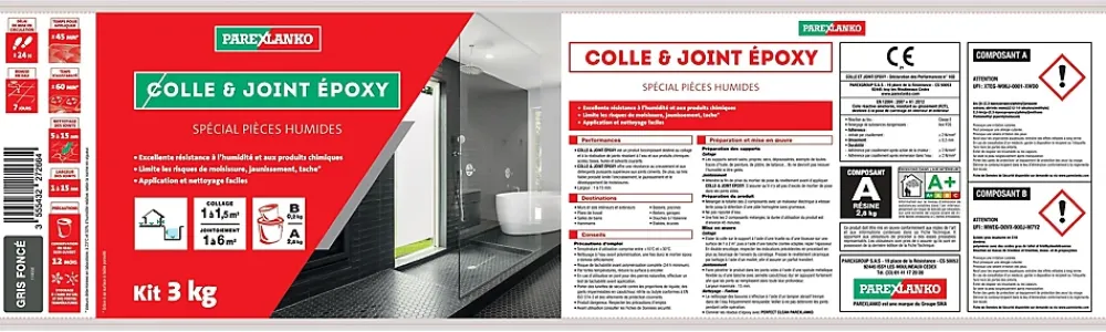 Parexlanko Colle Carrelage Sol|Colle Carrelage Mural<Colle et joint Epoxy spécial pièces humides Gris foncé 3 kg