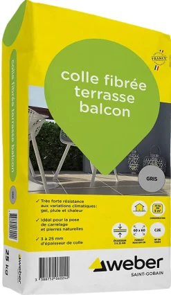 Weber Saint-Gobain Colle fibrée terrasse balcon gris Weber 25kg- Colle Carrelage Sol