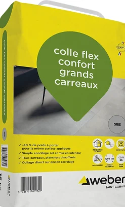 Weber Saint-Gobain Colle Carrelage Sol|Colle Carrelage Mural<Colle flex confort grands carreaux gris Weber 15kg